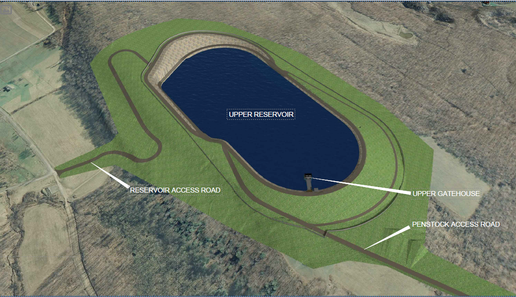 Aerial rendering of the Old Forge upper reservoir and gatehouse